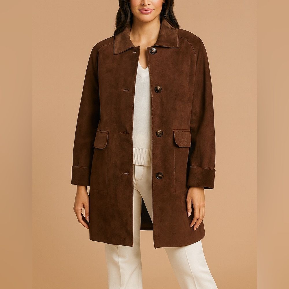 Harve Benard Benard Holtzman Faux Suede Car Coat Brown Size 8